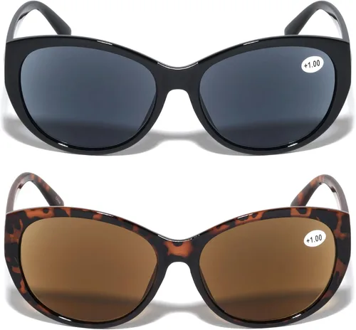 Vista 2 de 2 pares de lentes de sol de lectura para exteriores para mujer, de gran tamaño, con lente completa, leopardo