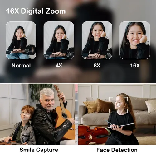 Vista 3 de Cámara digital, cámaras para niños para 50MP FHD 1080P, cámara digital de apuntar y disparar con zoom 16X antivibración, cámaras pequeñas compactas