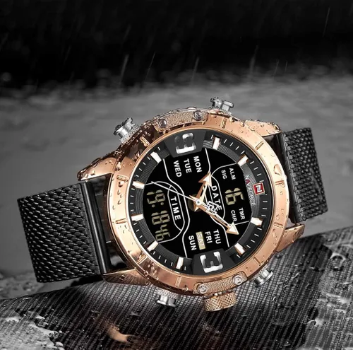 Vista 5 de NAVIFORCE Reloj digital para hombre, resistente al agua, reloj deportivo de acero inoxidable, reloj de cuarzo militar, Azul