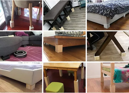 Vista 6 de Muebles modernos de mediados de siglo con patas elevadas, patas de cama ranuradas en bloque de madera maciza, patas de mesa, patas de gabinete