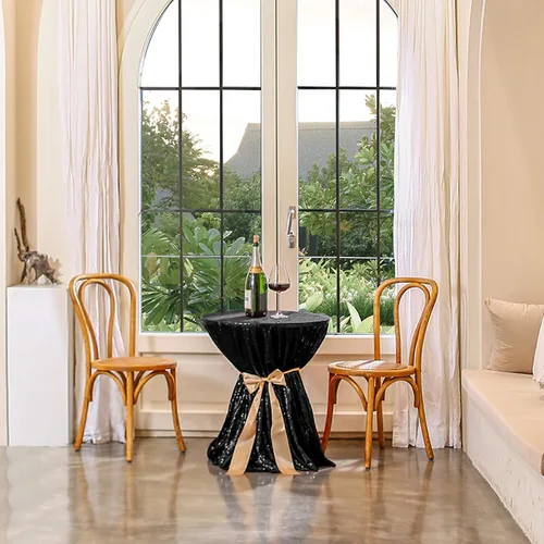 Vista 6 de Manteles redondos de lentejuelas negros para fiestas, de 121,9 cm, mantel redondo de purpurina ajustado, pequeño, lindo y dulce, para boda