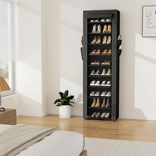 Vista 8 de VTRIN - Zapatero alto, organizador estrecho y vertical para armario o recibidor, 10 niveles, cubierta no tejida, contiene 20-22 pares de zapatos