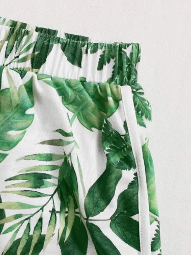 Vista 3 de Romwe Conjunto de 2 piezas con estampado tropical y dobladillo con lazo para niña