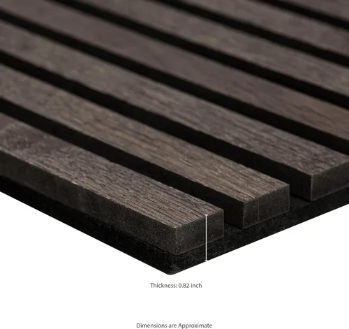 Vista 10 de MSI Paquete de 4 paneles de pared de listones de madera acústica para decoración de interiores, paneles de madera acanalados 3D que absorben