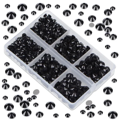 Vista 3 de LPBeads 6000 unidades de diamantes de imitación negros no termofijos, 6 tamaños, cristal redondo, con parte trasera plana, pinzas y bolígrafo