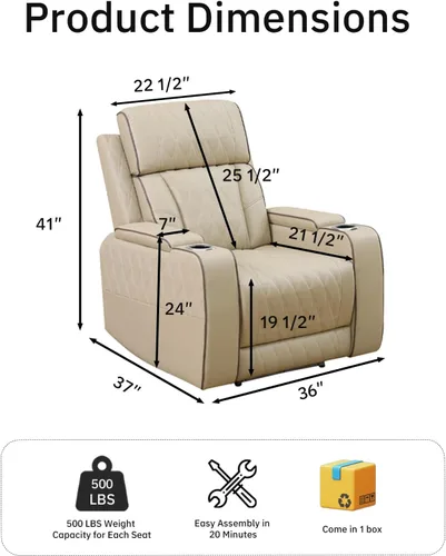 Vista 2 de Juegos de muebles de sala de estar, sofá modular reclinable eléctrico con luces LED, juego de sofá de cuero, sofá reclinable para sala de estar