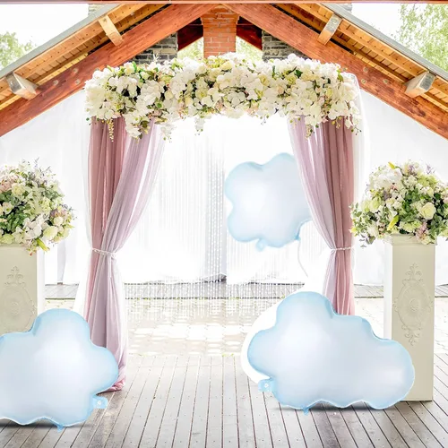 Vista 5 de Sumind 6 globos de papel de aluminio de nube blanca de 28 pulgadas, globos con forma de cielo azul, suministros de fiesta inflables reutilizables