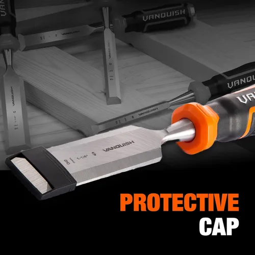 Vista 5 de VANQUISH Cuchillas biseladas Cincel de madera con tapa de acero llamativo para tallado de carpintería - 1 pulgada (4626)