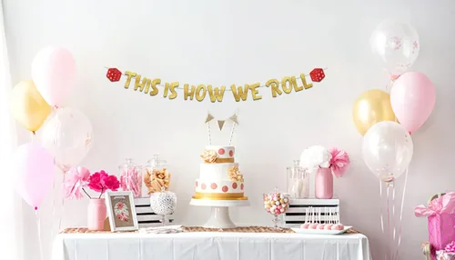 Vista 2 de Cartel con purpurina con temática de casino con texto en inglés «This Is How We Roll», decoraciones de despedida de soltera para ella, suministros