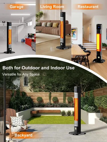 Vista 7 de Uthfy Calentador eléctrico para patio al aire libre, calentador infrarrojo de 1500 W con temporizador de 24 horas, control remoto, impermeable