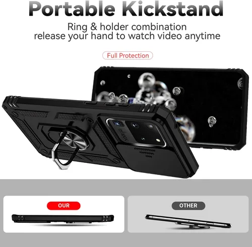 Vista 7 de Funda para Samsung Galaxy S20 Ultra con cubierta para lente de cámara, protector de pantalla HD, resistente a caídas de grado militar, soporte
