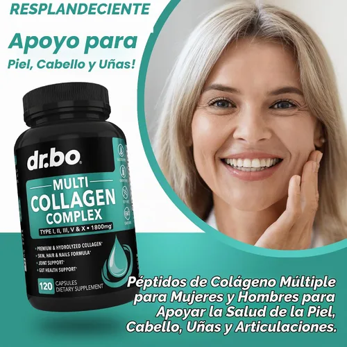 Vista 4 de Péptidos de colágeno múltiple y multivitamínico para mujer, cápsulas complejas de colágeno múltiple tipo I, II, III, V y X, píldoras de péptidos