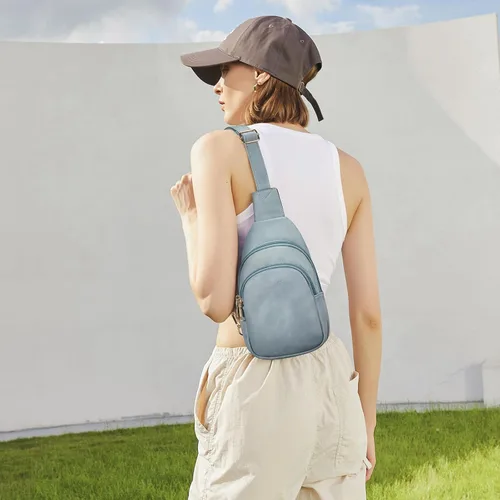Vista 128 de Telena Riñonera pequeña para mujer, de cuero, cangureras, bolsa de pecho para mujer