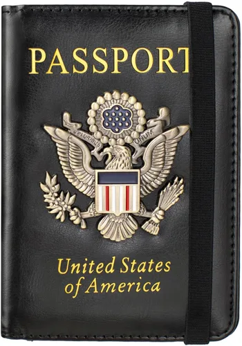 Vista 9 de Funda para pasaporte y ranura para tarjetero, con bloqueo RFID, cartera de piel para pasaporte de viaje para hombres y mujeres, protector de Rojo
