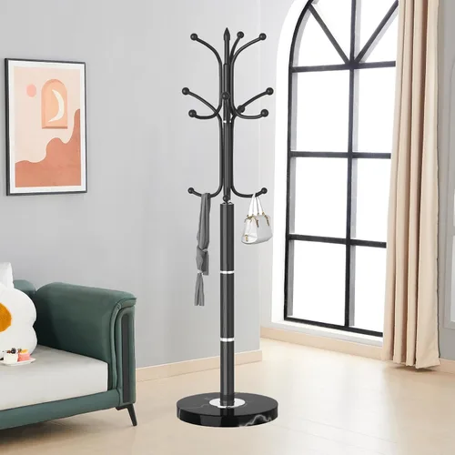Vista 6 de Snaikor Perchero de metal independiente, soporte de perchero resistente con base de mármol natural, árbol de abrigos modernos en negro para colgar