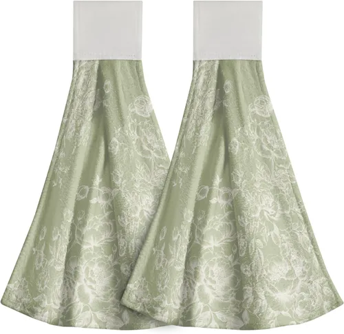 Vista 24 de Poppy Flower Hanging Hand Towels Set of 2,17x12 Inch Watercolor Chinoiserie Yellow Black Floral Soft Absorbent Dish Cloth Tie Towel for Kitchen