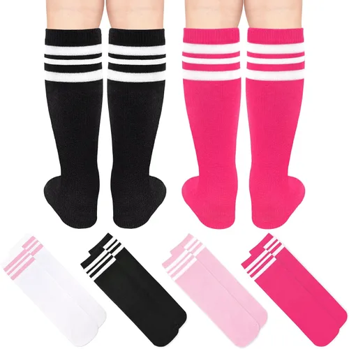 Vista 5 de qikqik 4 pares de calcetines de fútbol para niños pequeños, calcetines de fútbol para niñas y niños, calcetines de béisbol para niños pequeños