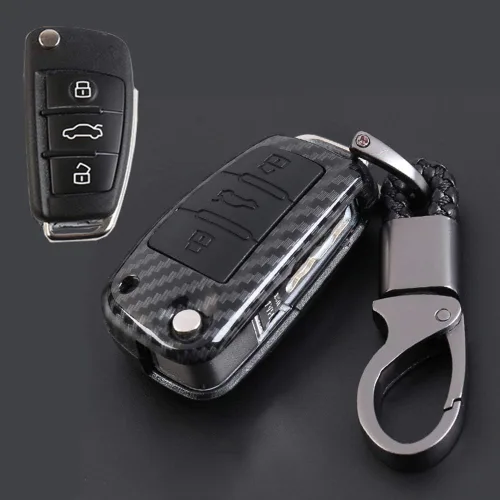 Vista 2 de ontto Funda para llavero Audi con textura de fibra de carbono, Negro