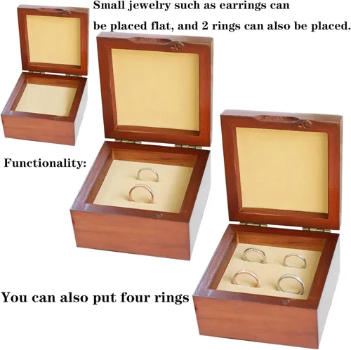 Vista 4 de STARSWR Caja de soporte de anillos, caja de anillos para ceremonia de boda, regalo para mujeres, caja decorativa de madera con tapas, anillos caja