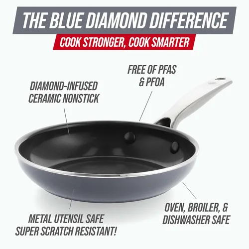 Vista 3 de Blue Diamond Sartén antiadherente de cerámica con infusión de diamante de 8 Gris