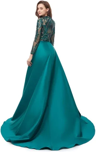 Vista 2 de Kumeng VerdeBorgoñaAzul Marino Lentejuelas Satén Sirena Prom Vestido de Fiesta de Noche Vestido de Celebridad Desmontable Tren