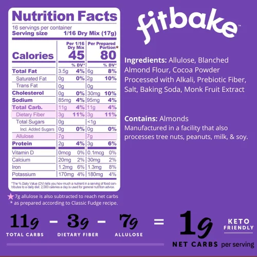 Vista 2 de FitBake Keto - Mezcla para hornear de brownie de dulce de azúcar baja en carbohidratos 0.04 oz de carbohidratos netos por porción Sin azúcar