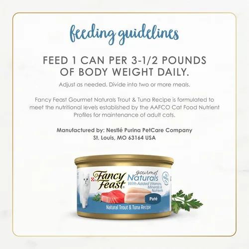 Vista 7 de Purina Fancy Feast Gourmet Naturals - Alimento húmedo en paté para gatos, sin cereales, receta de trucha y atún (paquete de 12 unidades) latas de 3