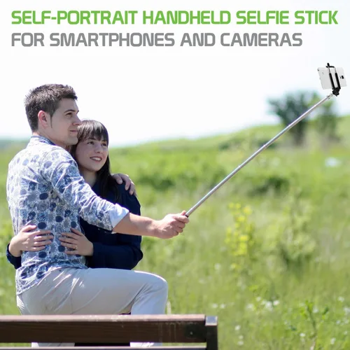 Vista 3 de Cellet Selfie Stick, extensible autorretrato selfie monopie de mano con cable auxiliar para teléfonos inteligentes - negro