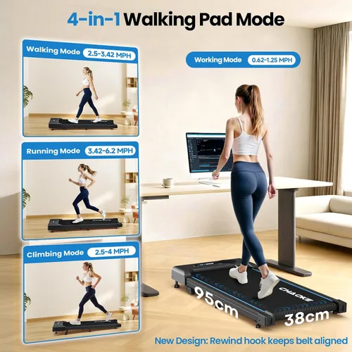 Vista 2 de CHAOKE Walking Pad Treadmill for Home, 6.2MPH Under Desk Walking Pad with 9% Incline for Office Small Spaces, 2.75HP Quiet Running Machines, Remote