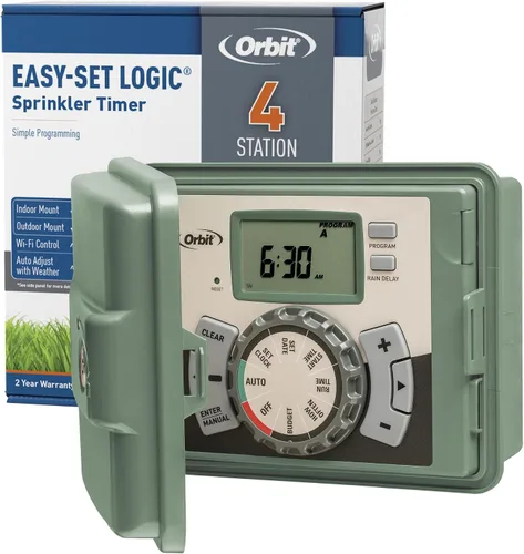 Vista 8 de Orbit 27894 - Temporizador/controlador de rociadores para interiores y exteriores de 4 estaciones Logic de fácil configuración La lógica de fácil