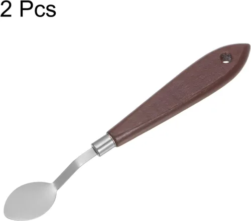 Vista 3 de HARFINGTON 2 cuchillos de paleta No.20 de 0.866 in de ancho, espátula ovalada de acero inoxidable, cuchillo de paleta con mango de madera para óleo