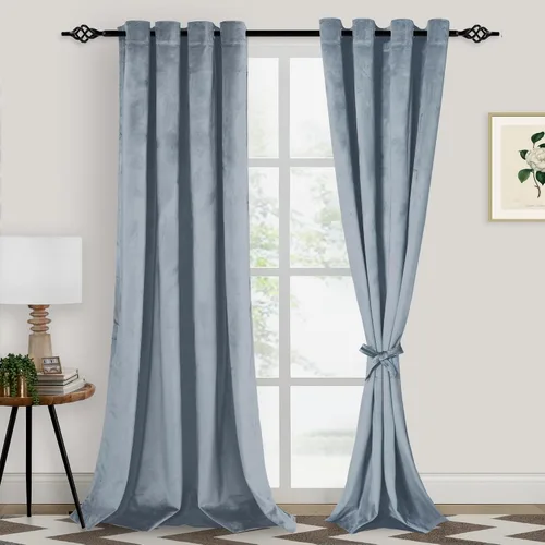 Vista 37 de XWZO Cortinas de terciopelo azul de 63 pulgadas de largo, elegantes cortinas de lujo suaves para sala de estar, aislamiento térmico, oscurecimiento
