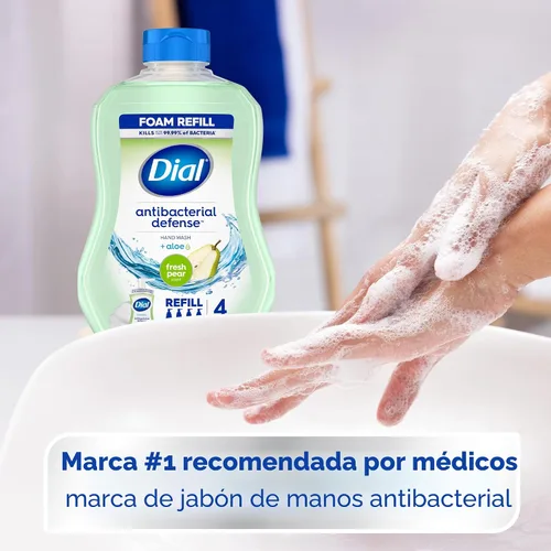 Vista 3 de Dial Antibacterial Defense - Jabón de manos espumoso + aloe, aroma de pera fresca, repuesto de jabón de manos de 30 onzas líquidas (paquete de 4)