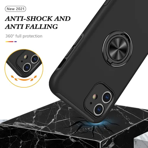Vista 3 de Funda compatible con iPhone 11 con protector de pantalla de vidrio templado, funda para iPhone 11 negra para hombre, funda protectora delgada 2 en 1
