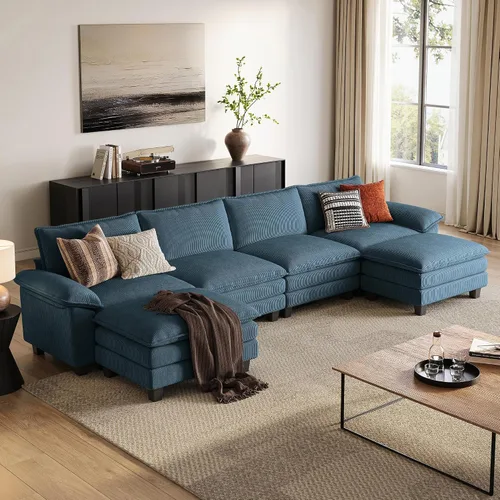 Vista 17 de LINSY HOME Cloud Sofa - Silla decorativa con tumbona otomana para interiores, sofá de pana perfecta para sala de estar, apartamento, oficina, beige
