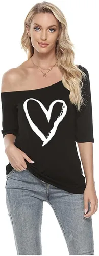 Vista 3 de MAGICMK Camiseta casual de talla grande con estampado de labios y hombros descubiertos para mujer