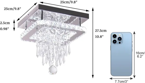 Vista 7 de Candelabro cuadrado de cristal moderno, lámpara LED de techo de cristal empotrada para comedor, dormitorio, sala de estar, pasillo (blanco)