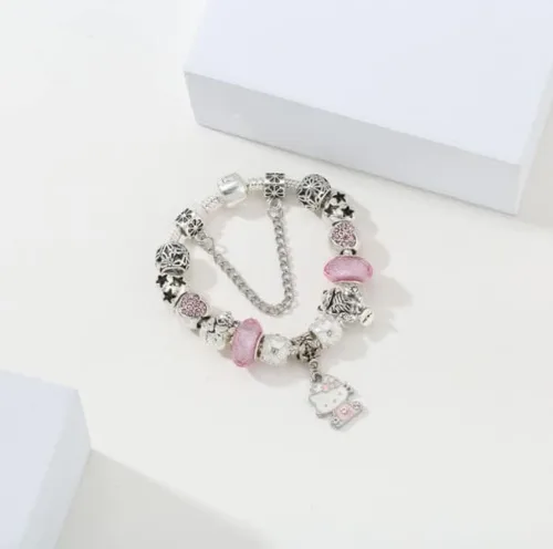 Vista 3 de Vnsport Hello Kitty Charms Pulsera DIY Joyería de Moda VN01, Plata, Aleación.