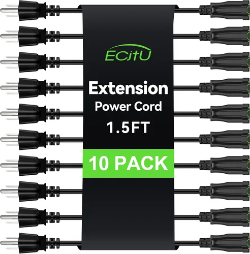Vista 17 de Cable de extensión de alimentación de 0.5 pies/6 pulgadas (paquete de 10), cable de extensión eléctrico corto de 3 clavijas, salida única