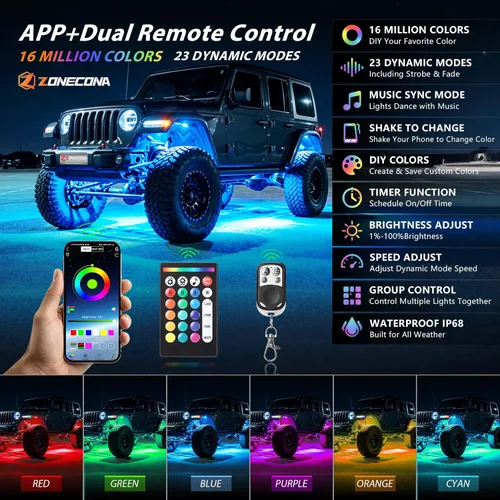 Vista 5 de 8Pods Luces LED RGB de Metal para Rocas con Control Remoto APP/RF, Luces de Resplandor Inferior Multicolor Impermeables para Vehículos con Modo