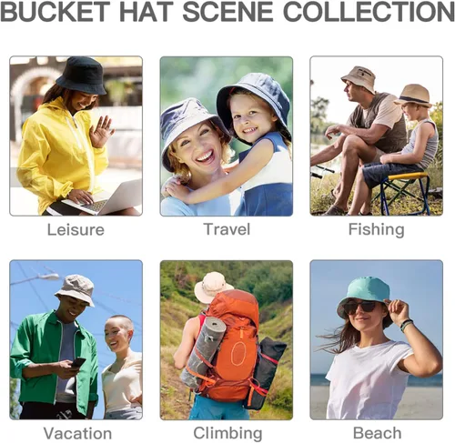 Vista 5 de Sombreros de cubo personalizados para mujeres y hombres, añade tu diseño aquí, sombrero de pescador, sombrero de sol, para viajes de verano, playa