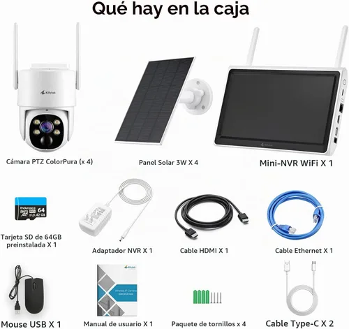 Vista 9 de Kittyhok Sistema inalámbrico solar de la cámara de seguridad, cámara 2K PTZ 4 Kit de levas