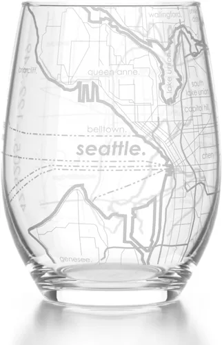 Vista 51 de Well Told Copa de vino sin tallo grabada con mapa de Atlanta, Georgia (15 oz, transparente) - Mapa de ciudad grabado, vaso personalizado, regalos