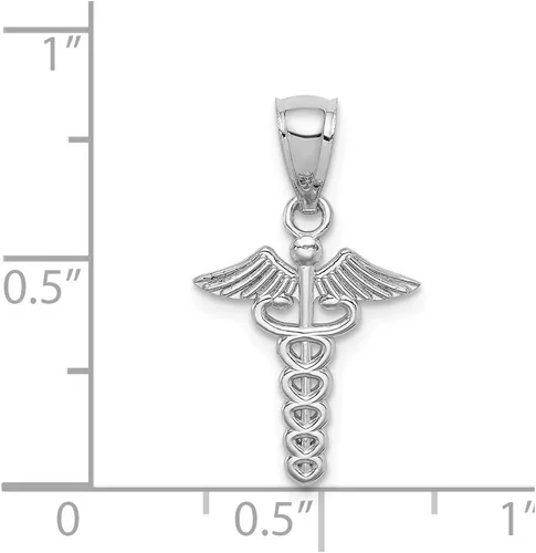 Vista 4 de Colgante de alerta de emergencia con símbolo médico de oro blanco macizo de 14 quilates, Metal