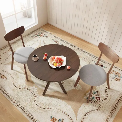 Vista 3 de ERGOMASTER Juego de mesa de comedor de 3 piezas para 2, mesa de cocina de 36 pulgadas con 2 sillas, patas de madera de goma, color marrón