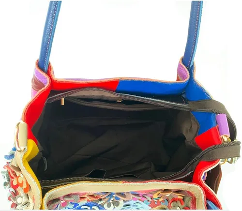 Vista 6 de Bolso de hombro grande de piel auténtica con estampado floral multicolor para mujer