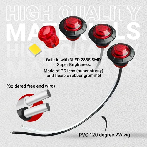Vista 5 de TMH 30 piezas 3/4 pulgadas 10 luces ámbar + 10 luces rojas + 10 luces blancas, 3 LED, luces indicadoras de despeje, luces marcadoras laterales, mini
