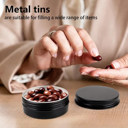 Vista 7 de Paquete de 12 latas de 2 onzas con tapas, pequeños recipientes de metal Negro