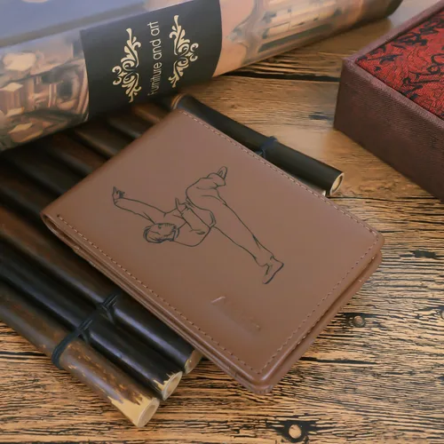 Vista 2 de Aikirin Hombres creativos pintura cartera cuero genuino RFID plegable delgado dinero clip pintado a mano tarjetas titular para los hombres