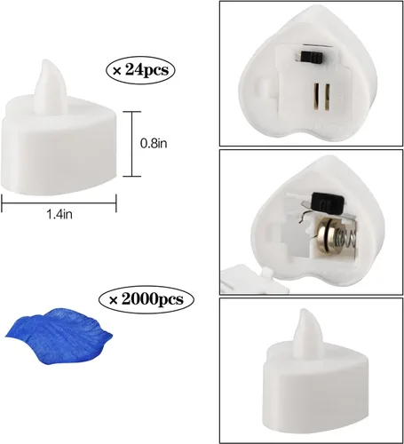 Vista 7 de KOABY 1000 piezas pétalos de rosa artificiales azules con kit de 12 luces LED azules de té, para decoración